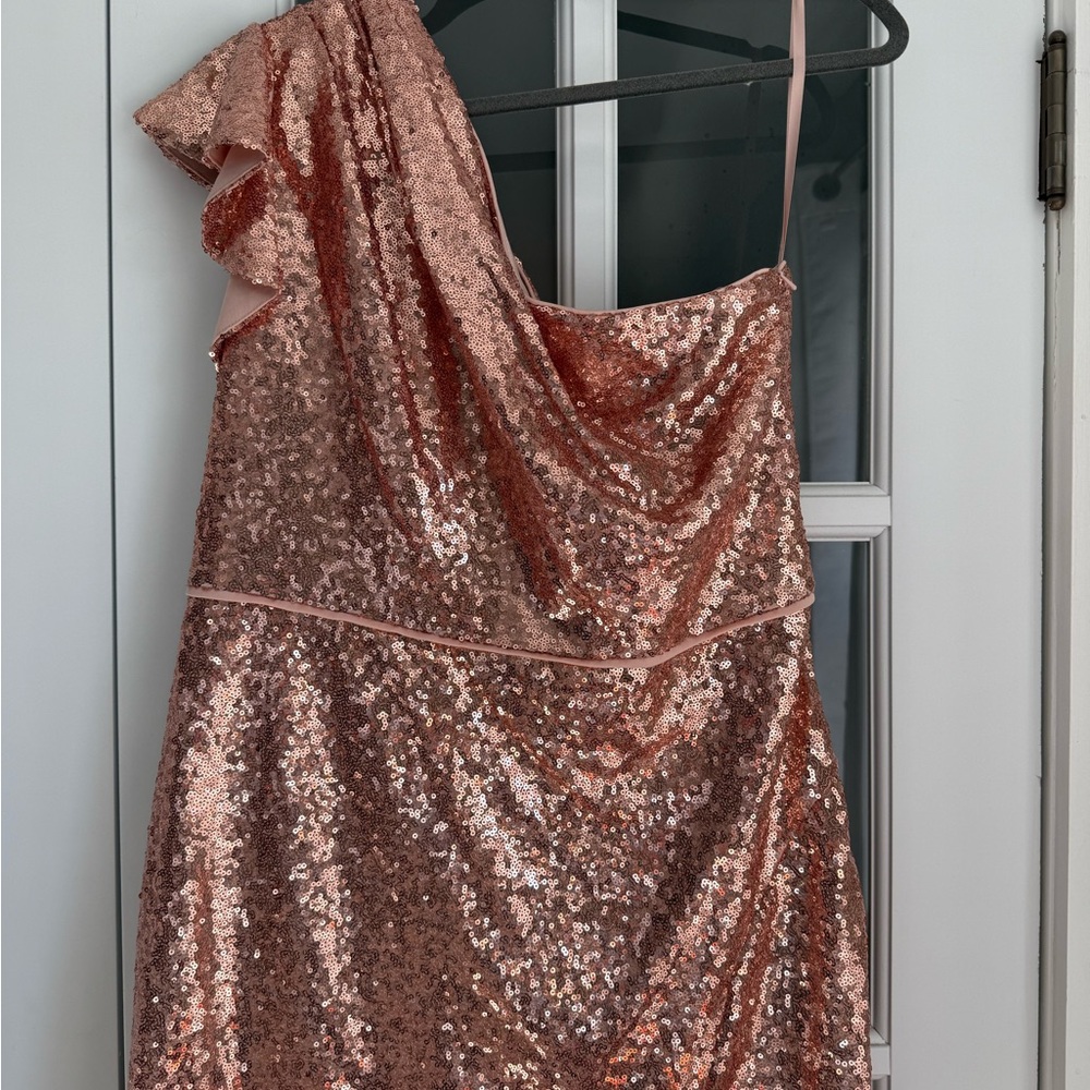 One-Shoulder Rose Gold Sequin Dress